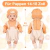 WanderGo Baby Doll Clothes for 35–43 cm Dolls, 4-Piece Outfit with Top, Bib Overalls, Knit Hat, Socks and 2 Pink Hangers view 3