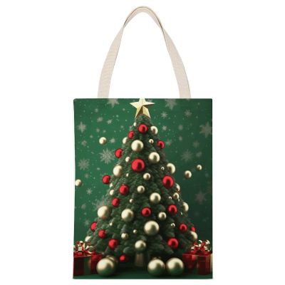 BVKWNTSA Large-Capacity Canvas Tote Bag with Round Christmas Tree Design