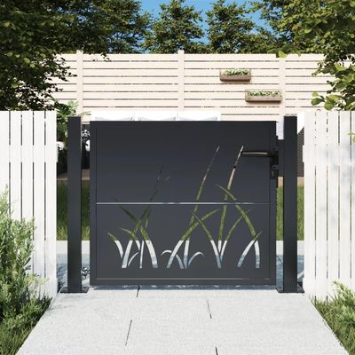 ChicAbode Anthracite Steel Garden Gate 105 x 80 cm, Grass Design