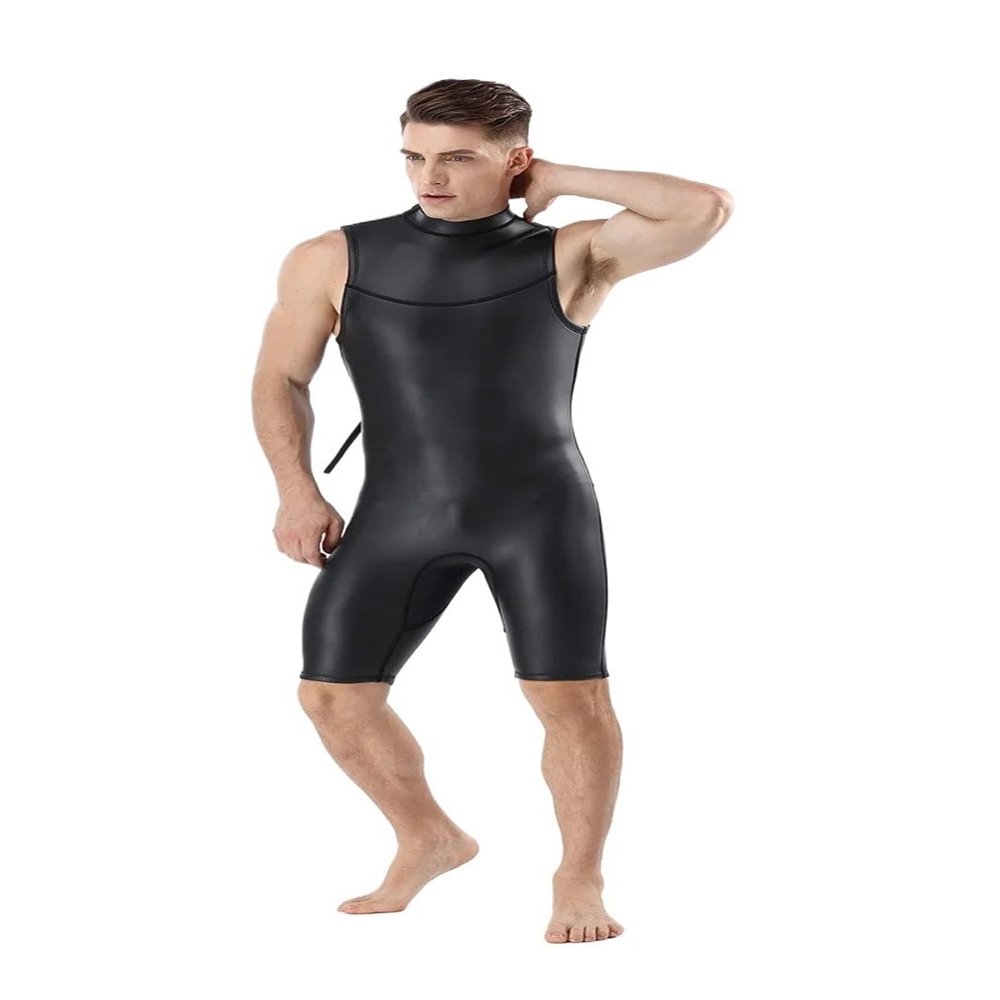 2 mm Neoprene Shorty Wetsuit for Men, Black, Sleeveless, Size S