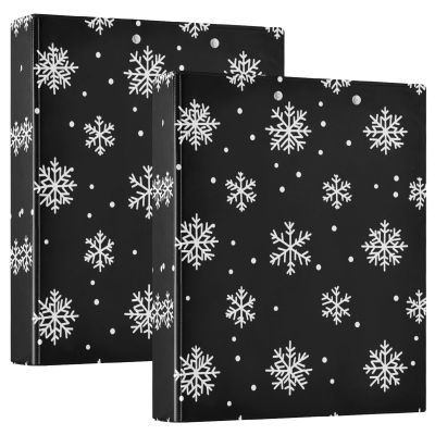 Quteprint 3-Ring Binder, White Snowflake Pattern, 3.8 cm, with 3 Clear Pockets and Clipboard