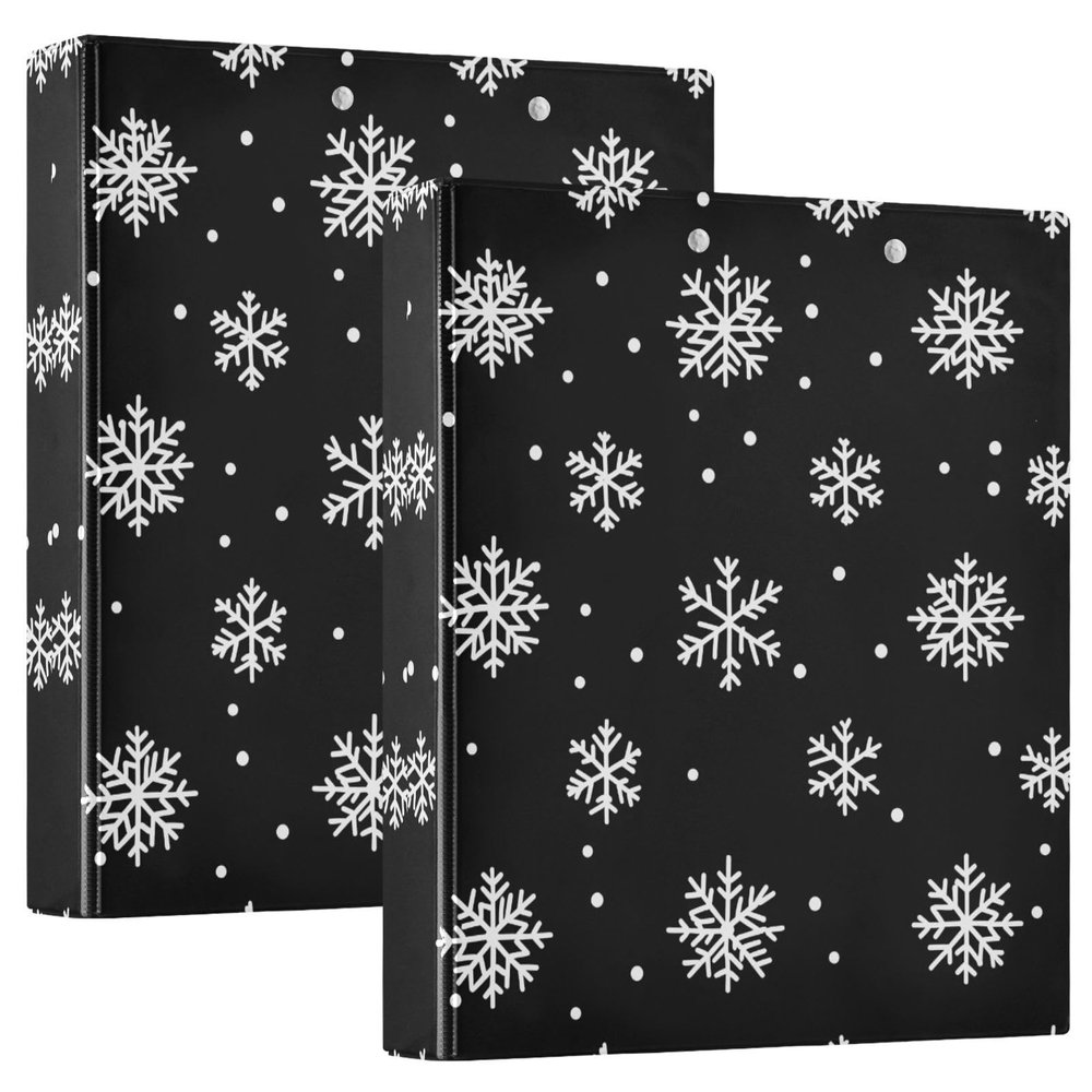 Quteprint 3-Ring Binder, White Snowflake Pattern, 3.8 cm, with 3 Clear Pockets and Clipboard