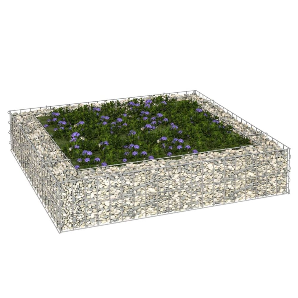 Gabion Raised Garden Bed, Galvanized Steel, 100 x 100 x 20 cm