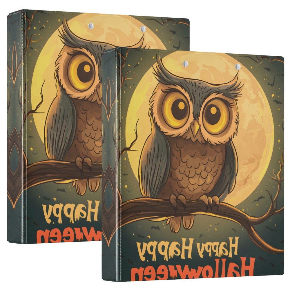 Quteprint 3-Ring Binder, Halloween Owl Tree Branch, 1.5 in, with 3 Clear Pockets and Clipboard