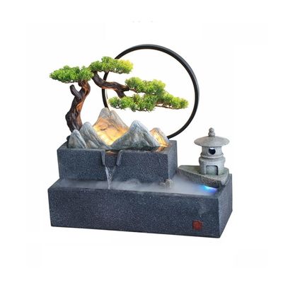 Creative Tabletop Fountain with Mini Rock Garden Aquarium, Feng Shui Waterfall Decor for Office and Living Room