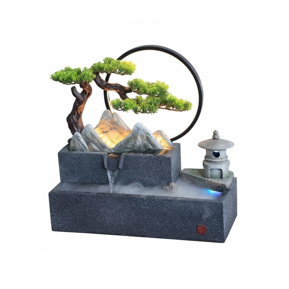 Creative Tabletop Fountain with Mini Rock Garden Aquarium, Feng Shui Waterfall Decor for Office and Living Room