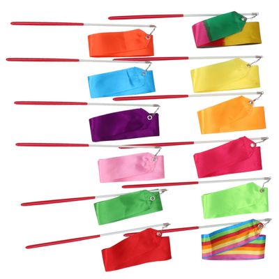 ibasenice Gymnastics Dance Streamers with Sticks, 12-Piece Set, Fiberglass