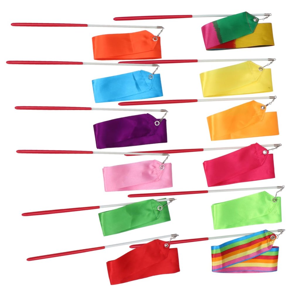 ibasenice Gymnastics Dance Streamers with Sticks, 12-Piece Set, Fiberglass