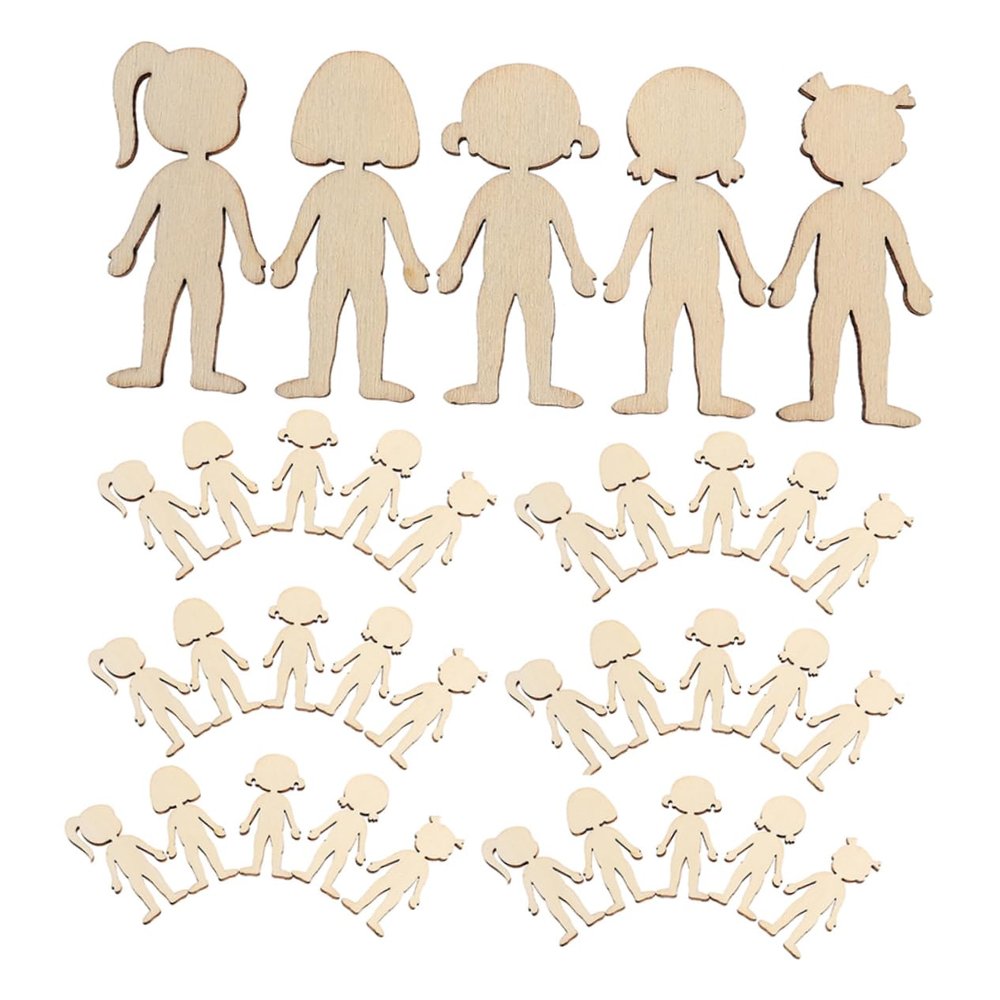 BESPORTBLE 100-Piece Unfinished Wooden Girl Figures, Natural Wood Cutouts for Crafts, Random Styles