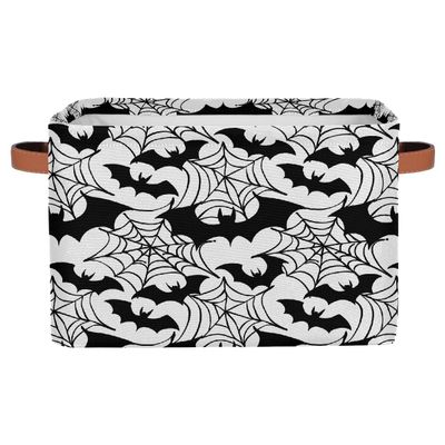 Mexpekil Foldable Storage Bins for Shelves with Handles, Bat and Spider Web Design