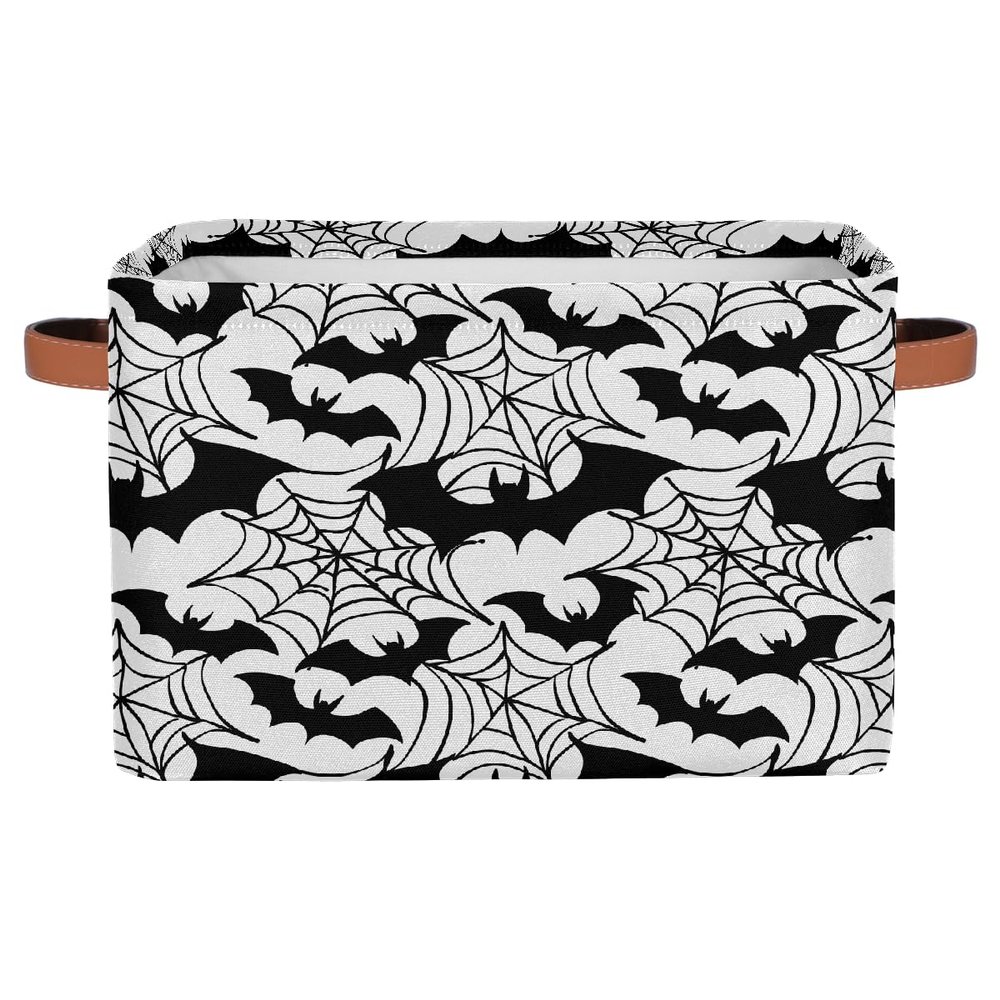 Mexpekil Foldable Storage Bins for Shelves with Handles, Bat and Spider Web Design