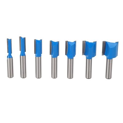 7-Piece Straight Router Bit Set, Double-Flute Carbide, 8 mm Shank