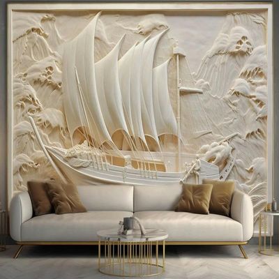 ZEZILE Custom 3D Relief Boat Wall Mural Wallpaper