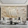ZEZILE Custom 3D Relief Boat Wall Mural Wallpaper view 2