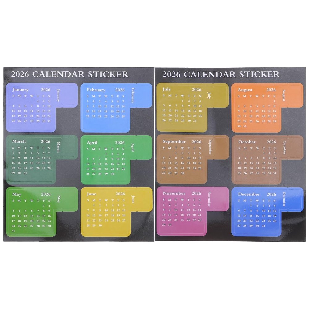 NUOBESTY 2026 Calendar Stickers, Colorful Self-Adhesive Monthly Tabs for Notebooks and Planners