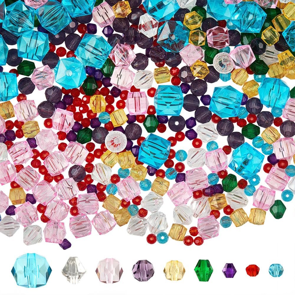 PONABEADIY 9 Color 1240 pcs Faceted Glass Beads