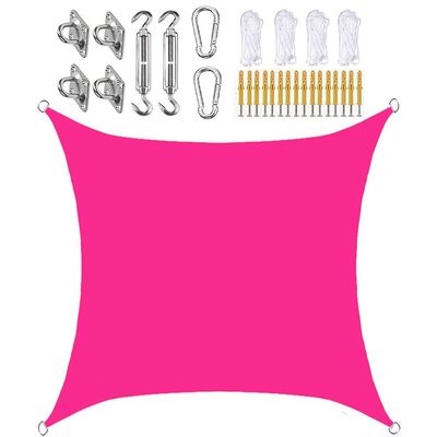 XQKXHZ Square Waterproof Shade Sail with Mounting Kit, UV Protection, Pink, 3 x 3 m