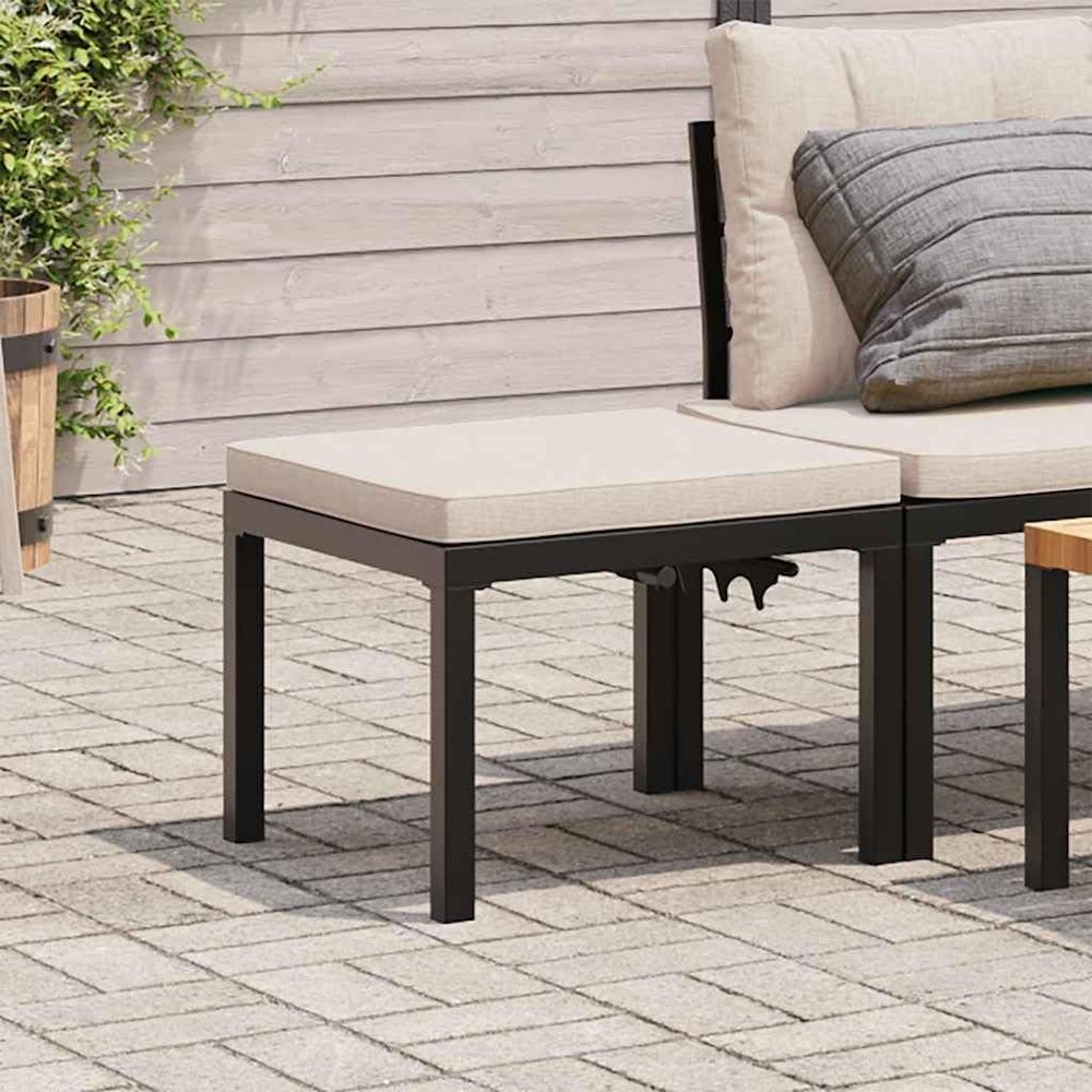 SKM Garden Stool with Cushion, Black Powder-Coated Steel, 8.2 kg
