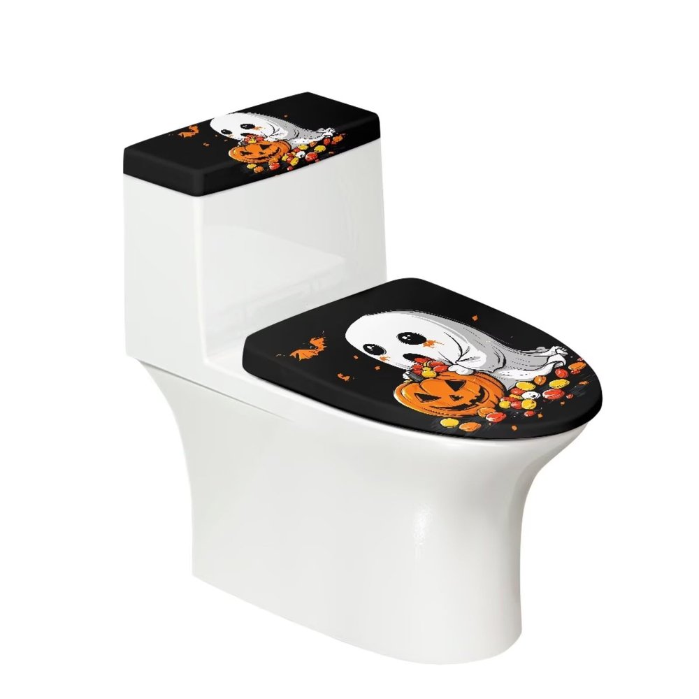 Cute Ghost Toilet Lid and Tank Cover Set, 2-Piece