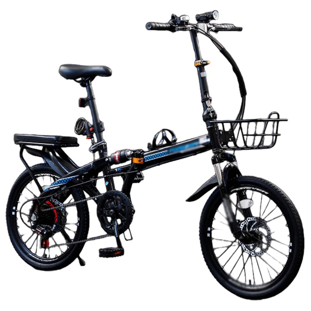 Wasd3Pods 16/20/22 in Folding Mountain Bike, Carbon Steel, 7-Speed, Dual Disc Brakes, Blue-22