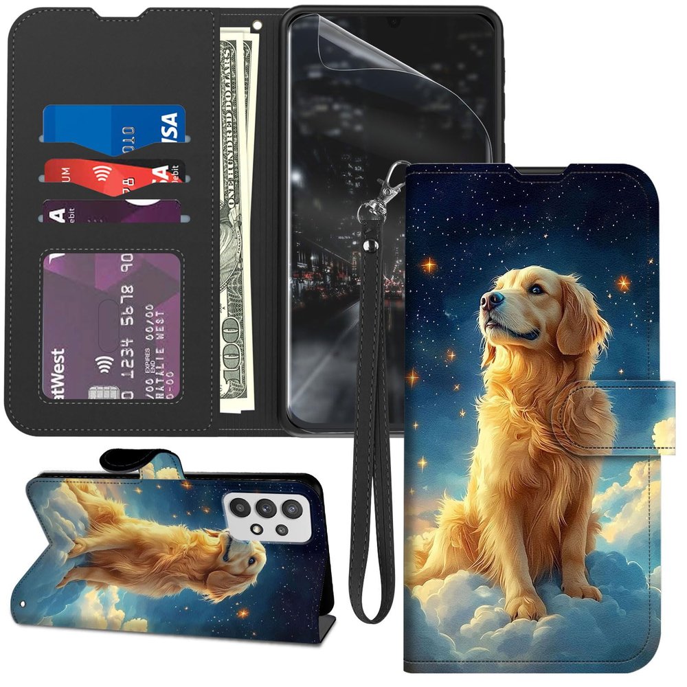 GYSYZJDH Wallet Case for Samsung Galaxy A13 5G/A04S, with Screen Protector, Stand, PU Leather, Card Holder, Full-Body Protection, Gold