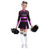 Moggemol 4-Piece Girls' Cheerleader Costume, Long-Sleeve Mesh Patchwork Dress with Hand Flowers and Socks, Pink/White, Size 170 view 1