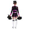 Moggemol 4-Piece Girls' Cheerleader Costume, Long-Sleeve Mesh Patchwork Dress with Hand Flowers and Socks, Pink/White, Size 170 view 2
