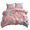 Srigzcaly Cartoon Unicorn Rainbow Crown 3-Piece Bedding Set, 135 x 200 cm, Pink Microfiber view 3
