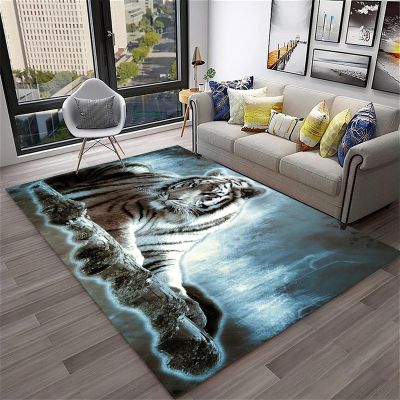 PEIHUODAN Non-Slip Tiger Rug for Boys' Bedroom, Gaming Rug with Jungle Tiger Design, White Tiger Decor Rug for Living Room, Color 4, 80 x 120 cm