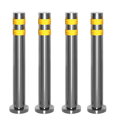 Stainless Steel Parking Barrier, Night-Reflective Design, Impact-Protection Bollard, Suitable for Traffic Control and Crowd Management (Yellow, 4 pcs, 7.6 × 75 cm/3 × 35 in)