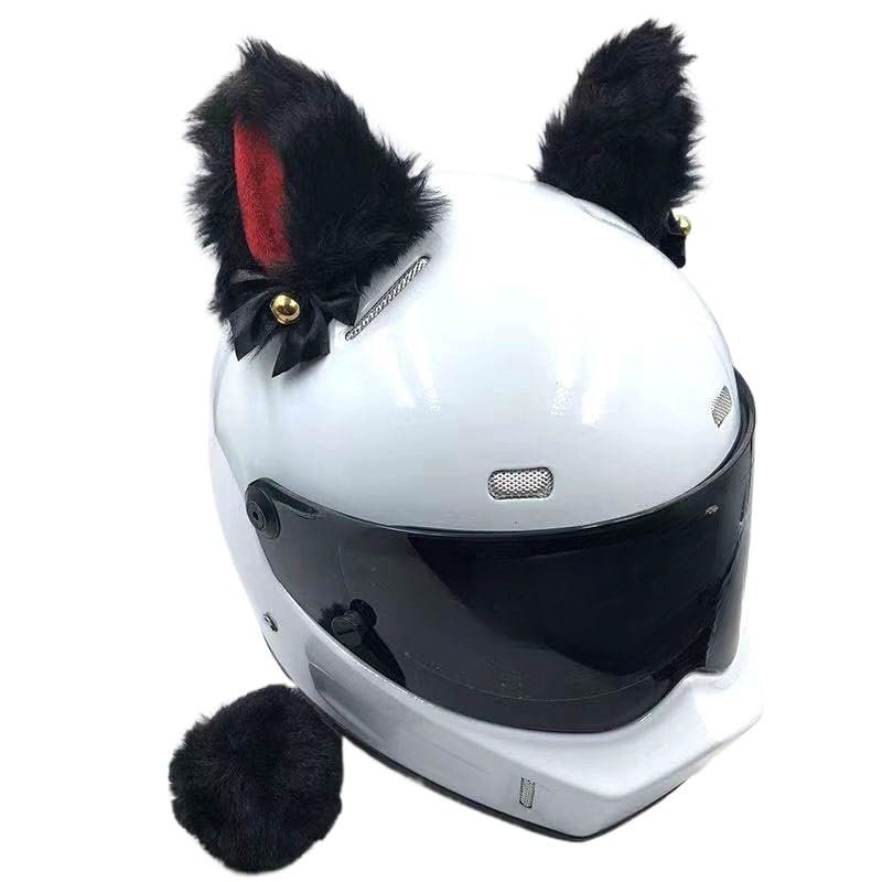 YKAFADE Helmet Decoration, 2 Cat Ears + 1 Tail