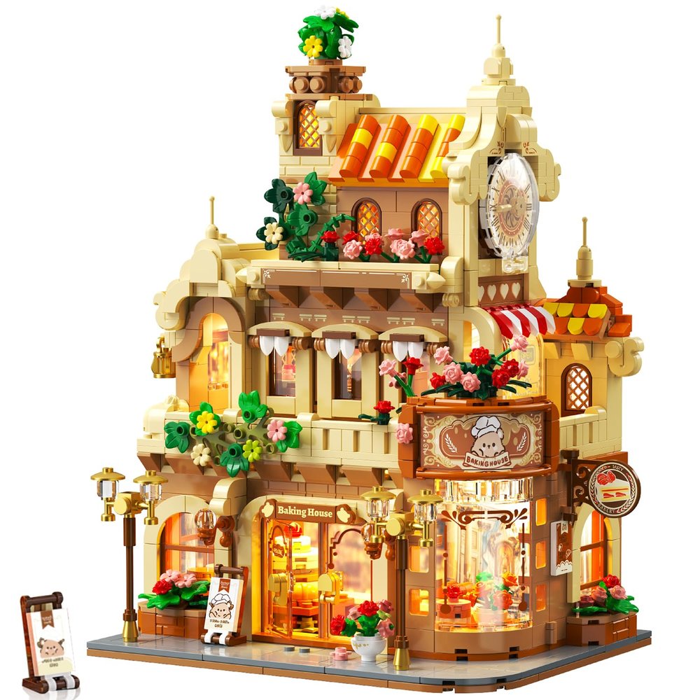 PLAXSOON Flower Bakery Café Building Blocks with Lights