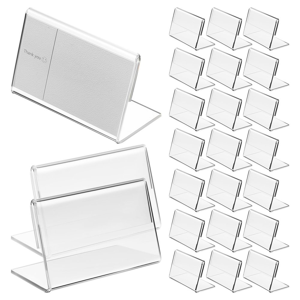 SOIMISS 40-Pack L-Shaped Acrylic Card Stands, Clear, with Protective Film