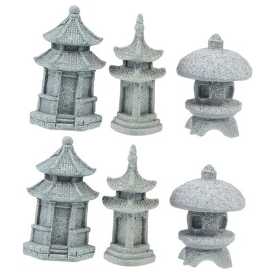 Toyvian 2 Sets of 3-Piece Pagoda and Lantern Decorations, Light Gray
