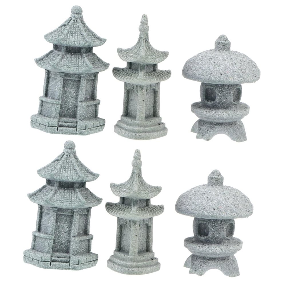 Toyvian 2 Sets of 3-Piece Pagoda and Lantern Decorations, Light Gray
