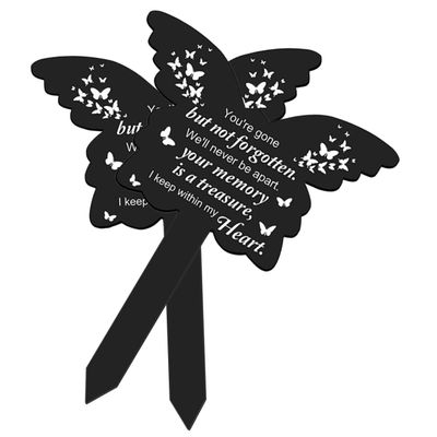 BESPORTBLE Butterfly Grave Stake Memorial Plaques, 2-Piece Set, Black Acrylic