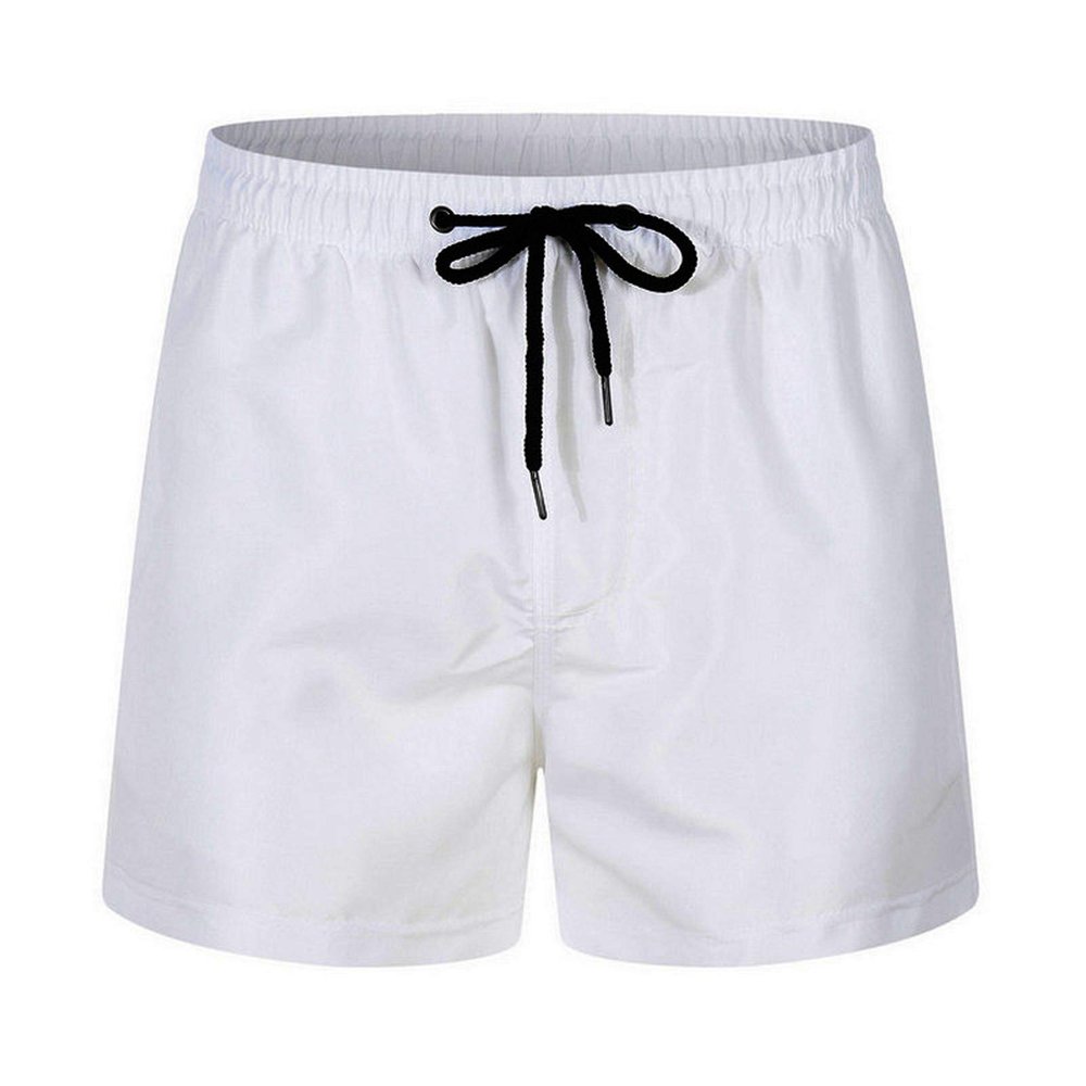 2025 Men's Mesh Beach Shorts, Quick-Drying, with Inner Shorts, White, Size L