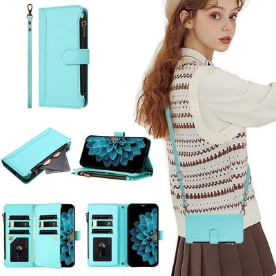 SEHEYA Flip Case for Motorola Moto G31 4G/G41 4G with Adjustable Lanyard, Mint Green
