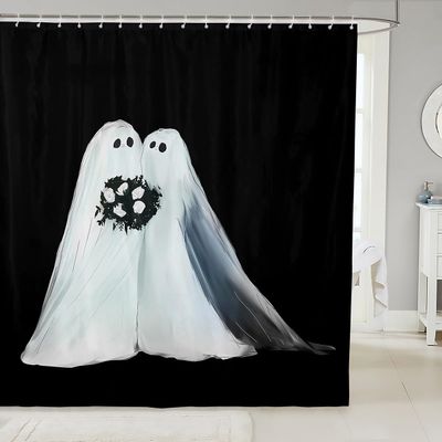 Homemissing Cute Ghost Shower Curtain, 240 x 260 cm, Kids' Halloween Theme