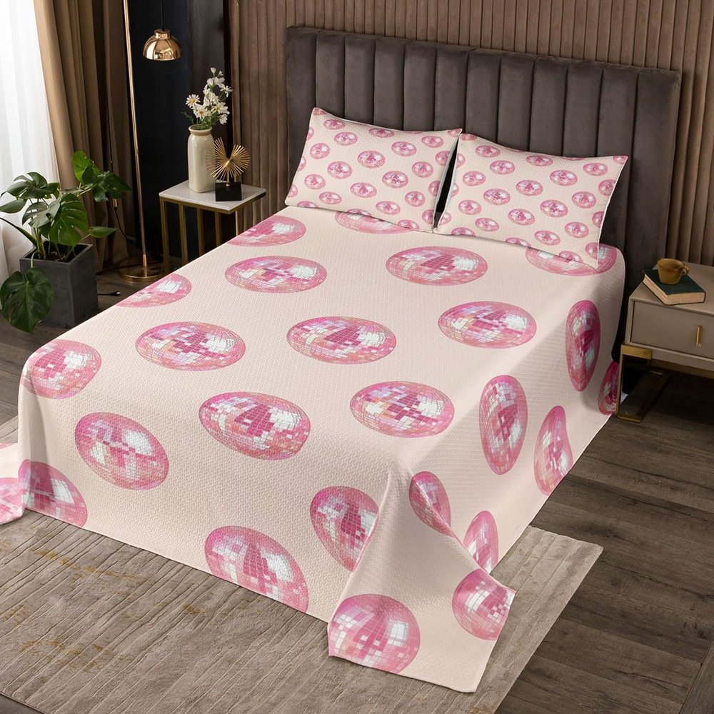 Homemissing Disco Ball Bedspread 220 x 240 cm for Kids, Music Parties, Retro Decor