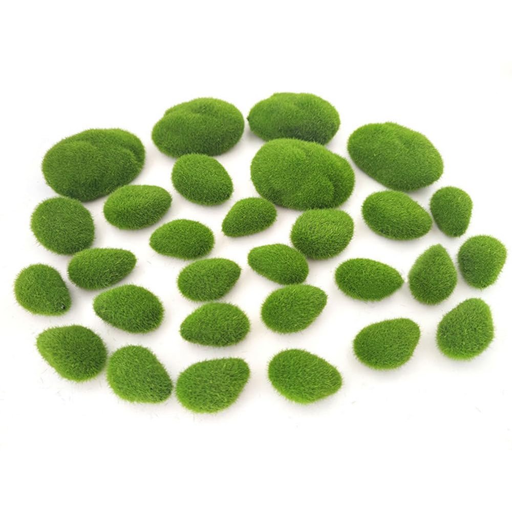 FUIBEJAE 30 Artificial Moss Rocks, 3 Sizes, Green Moss Balls for Floral Arrangements, Fairy Gardens and Crafts