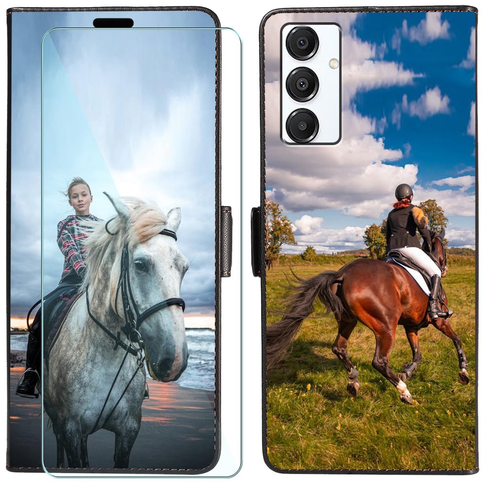 FortiCase Personalized Flip Leather Case for Samsung Galaxy S25 with Card Slot and Stand, Custom Photo or Text - Black-K1