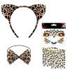 Vxcvzv 4-Piece Leopard Set: Ears Headband, Tie Bib, Tattoos and Face Sticker for Women and Children view 1