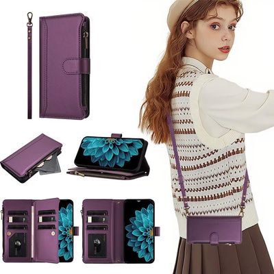 SEHEYA Wallet Case with Shoulder Strap for Xiaomi Mi A3 / Mi CC9E, Purple