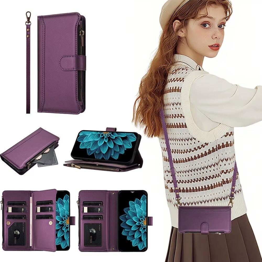 SEHEYA Wallet Case with Shoulder Strap for Xiaomi Mi A3 / Mi CC9E, Purple