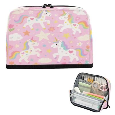 Miaozhen Large-Capacity Standing Pencil Case, White Rainbow Unicorn