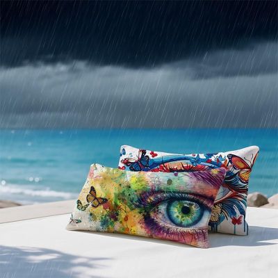 Outdoor Pillow Covers, Set of 2, 70 x 90 cm, Eye Butterfly Pattern, Waterproof Linen