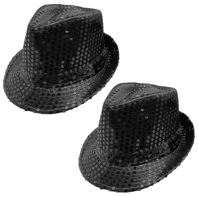 FUIPVGI 2-Pack Sequin Glitter Hats, Black
