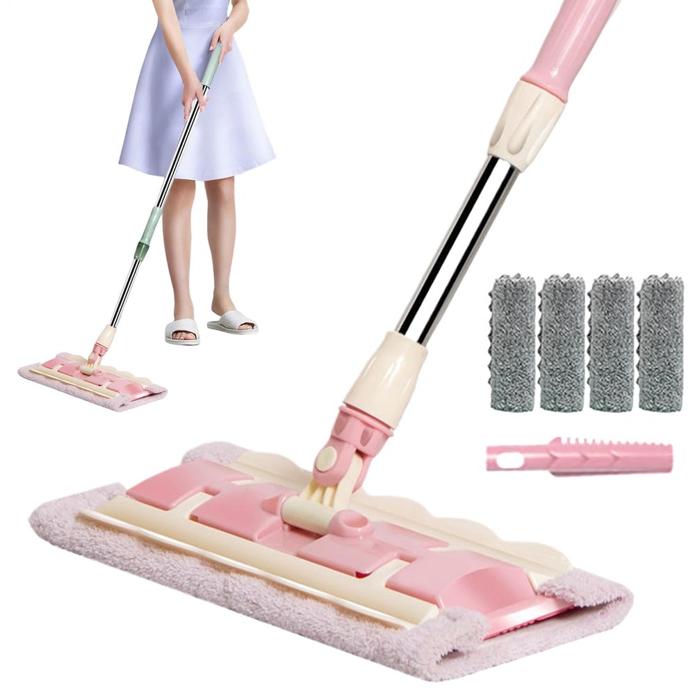 Hard Floor Mop with 360° Rotating Telescopic Handle and Dirt Scraper