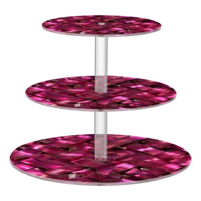 siphylline 3-Tier Round Acrylic Cupcake Stand, Geometric Texture, Wine/Magenta